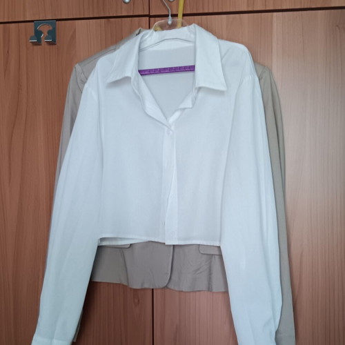 Paranoia jacket and crop shirt set, white and grey