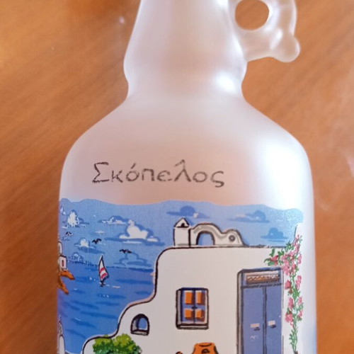 Glass carafe and 6 shot glasses set "Skopelos" souvenir