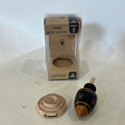 Collectible wooden spinning top, ancient Greek Lekythos vase