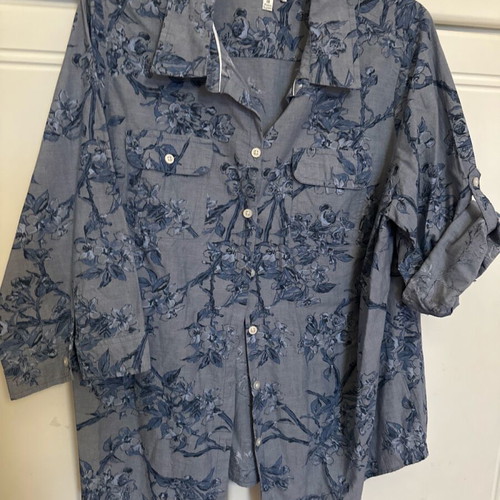 Blue shirt used with button on sleeve