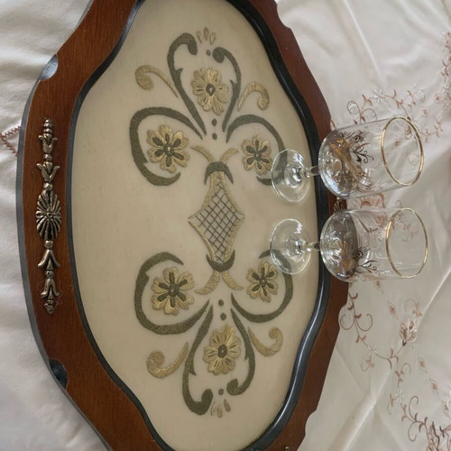 Antique serving tray like new with handmade embroidery
