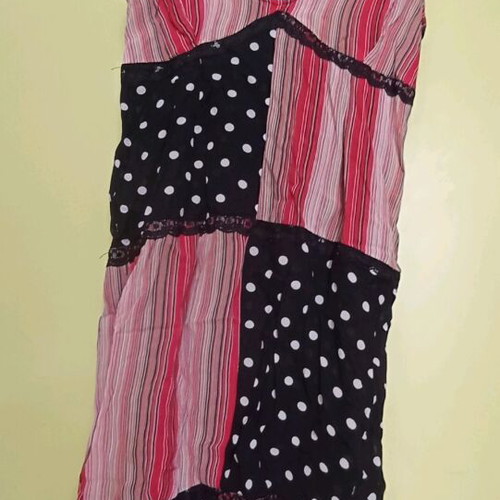 Summer dress with patchwork stripes and polka dots, like new