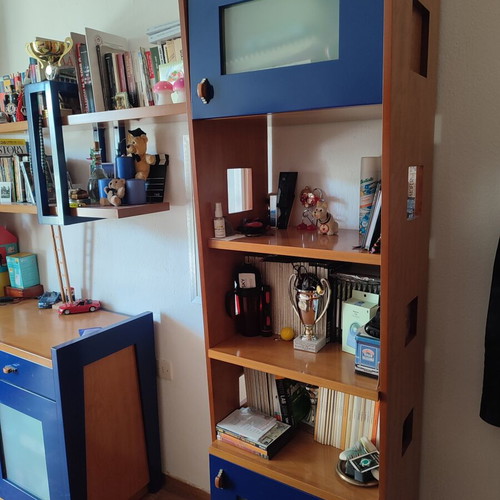 Student bedroom set used with wardrobe, bed, desk, shelves, and storage furniture