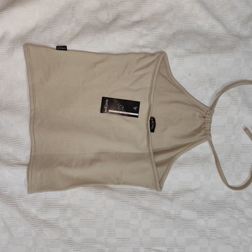 Shoulder crop top new with cord, beige, size S