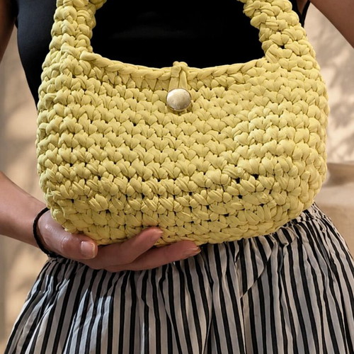 Handmade knitted handbag, yellow