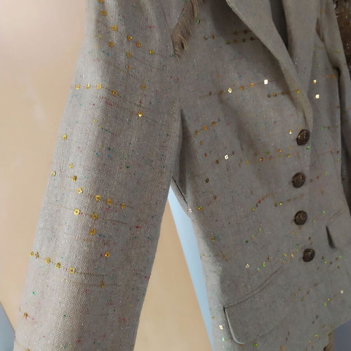 Luxury blazer Lehel by Edith Beni new, beige with sequins and fringes