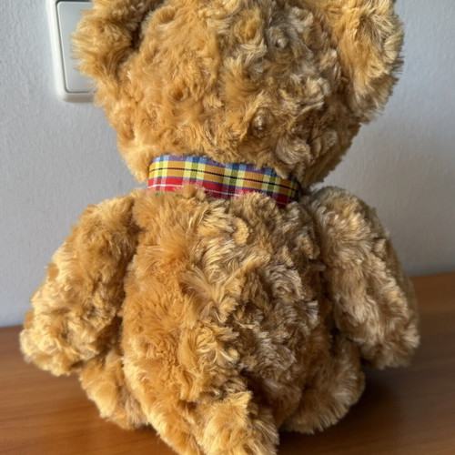 Vintage SMITH Cute Brown Teddy Bear Plush Toy with Rainbow Bow 14"