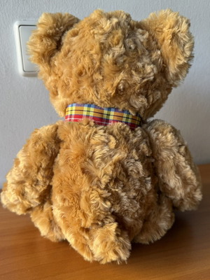 Vintage SMITH Cute Brown Teddy Bear Plush Toy with Rainbow Bow 14"