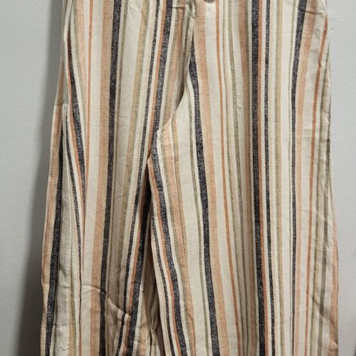 Stradivarius wide-leg striped linen pants like new, beige