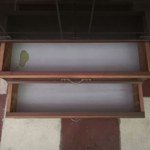 TV cabinet-vitrine 1970s used, solid wood with rotating base