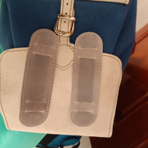 Leather medium backpack blue with light grey