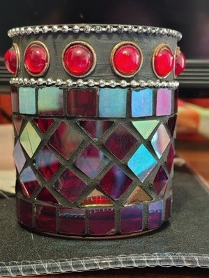 Handmade glass candle holder with mosaic decoration like new