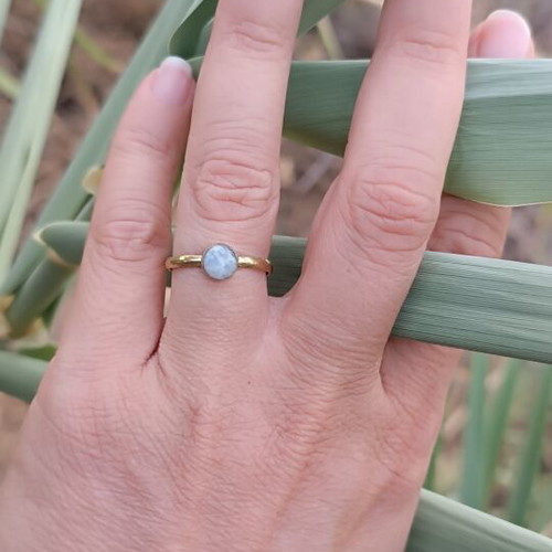 Brass ring with moonstone minimal vintage adjustable size