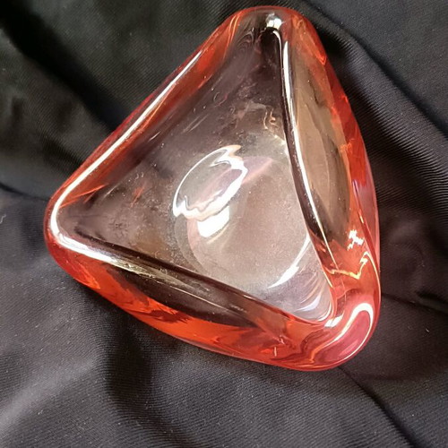 Glass ashtray used pink Murano style vintage collectible