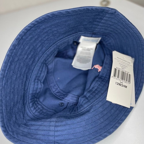 Ralph Lauren Baby Bucket Hat Navy with Pink Logo New
