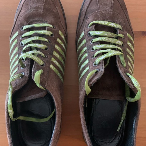Emporio Armani sneakers like new brown suede with lime laces