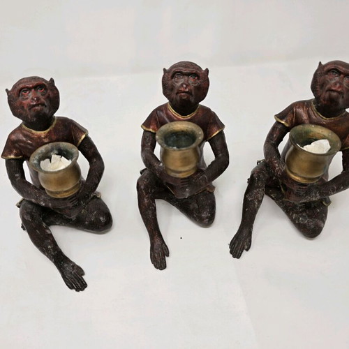 Bronze decorative candlesticks set of 3 pieces like new