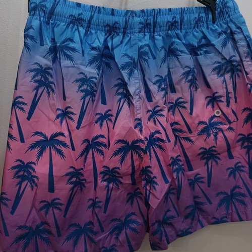 Men's swim shorts new, blue and purple, palm tree design, XXL