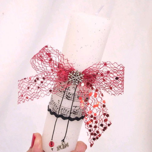 White scented candle charm new with glitter and musical notes