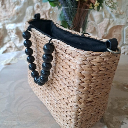 Stradivarius straw bag like new, black and beige