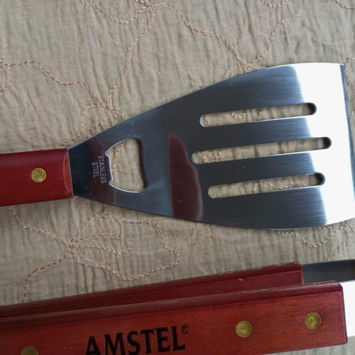 Amstel barbecue and grilling set stainless steel with wooden handles new