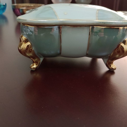 Vintage fondant dish used, 1960s, with lid and feet