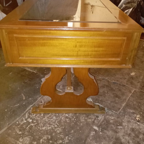 Wooden desk vintage with glass top and 5 drawers