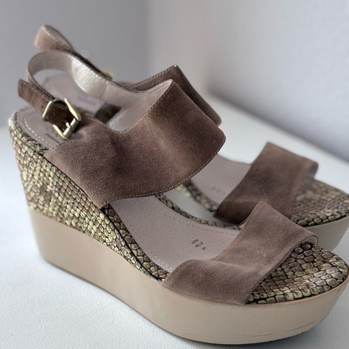 Stonefly Brown Snake Print Platform Sandals New