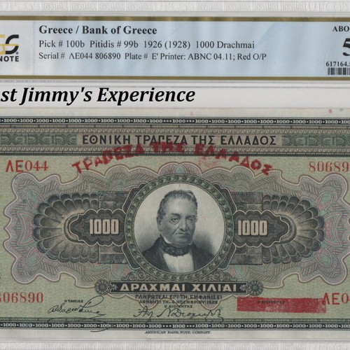 1000 Drachmai 1926 Greece banknote PCGS AU 50