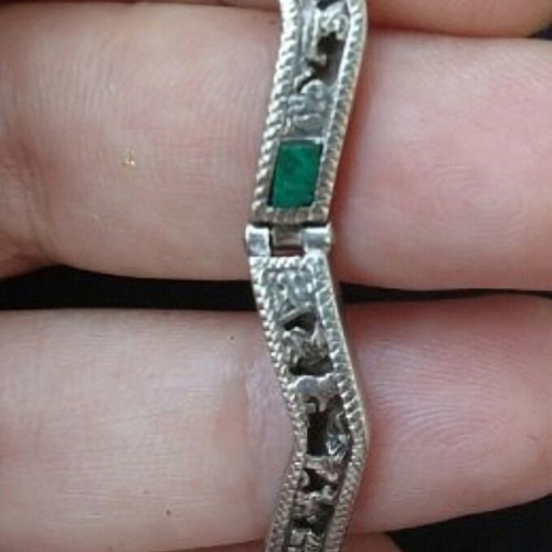 Antique massive bracelet with emeralds 950 silver used