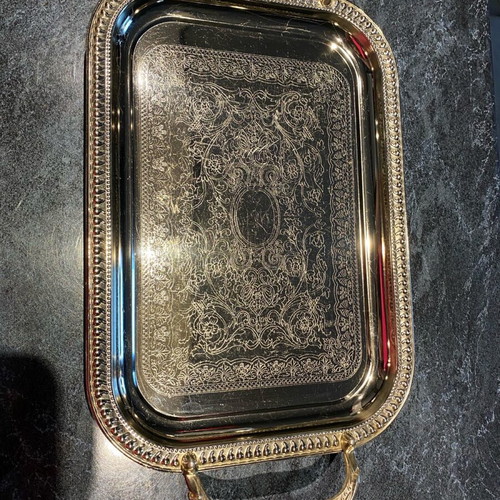Metal serving trays used, silver color, vintage, Twin Bird