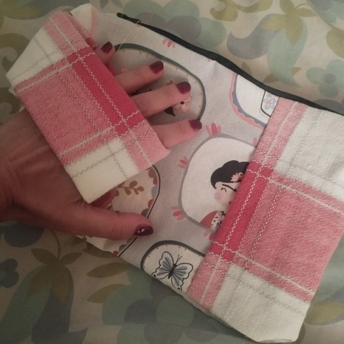 Handmade toiletry bag like new, colorful fabric