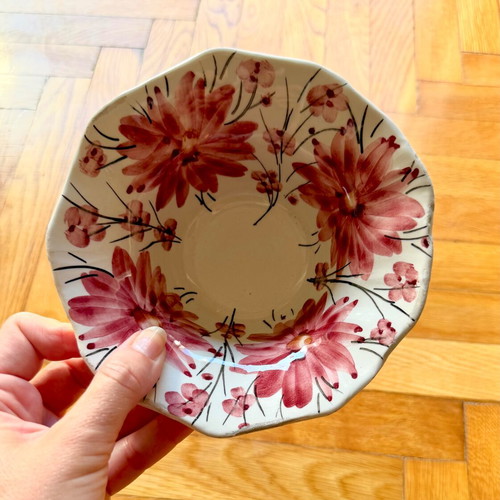 Ceramic bowl with pink floral design, 15 cm