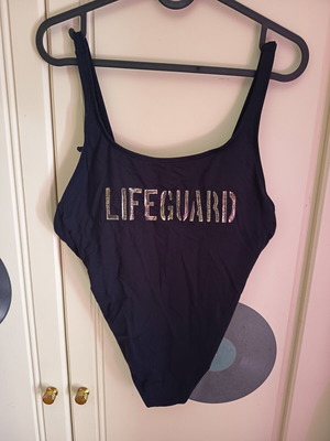 SugarFree Lifeguard One-Piece Swimsuit like new, black and gold