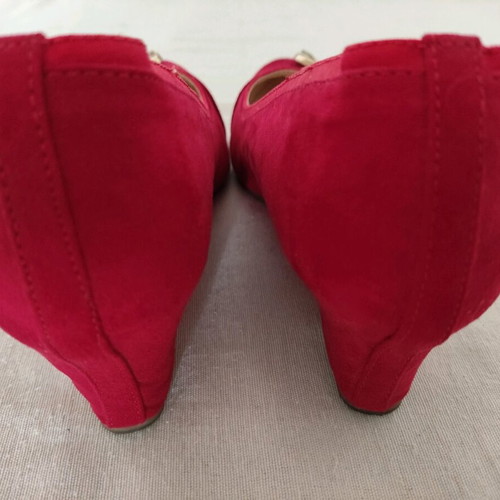 Ladies shoes red with 5cm wedge heel like new, size 38
