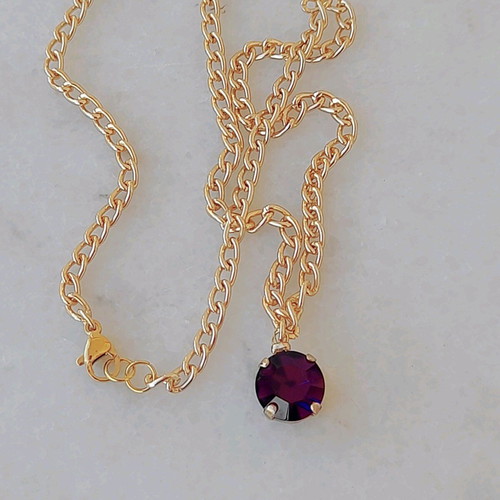 Necklace with purple crystal new with gold chain