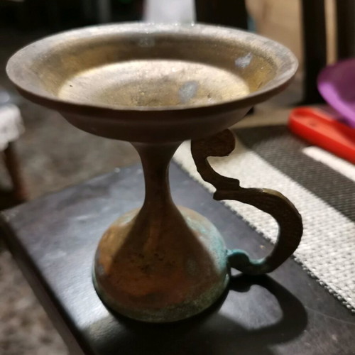 Small brass candle holder-incense burner used with authentic patina