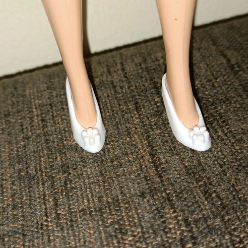 White doll shoes used with flower for vintage dolls