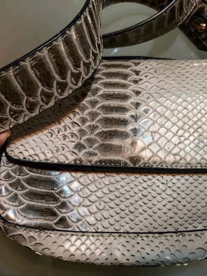 Double sided bag used, grey and silver croco-snake style