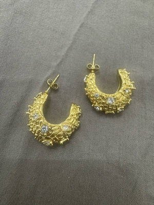 Gold-colored hoop earrings with rhinestones like new, vintage style