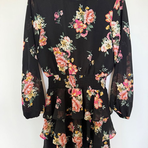 Black Floral Chiffon Mini Dress Gina Tricot used, size 38