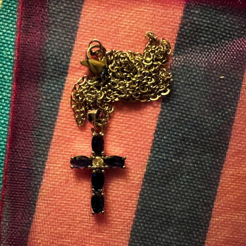 Cross necklace with blue stones new, gift chain