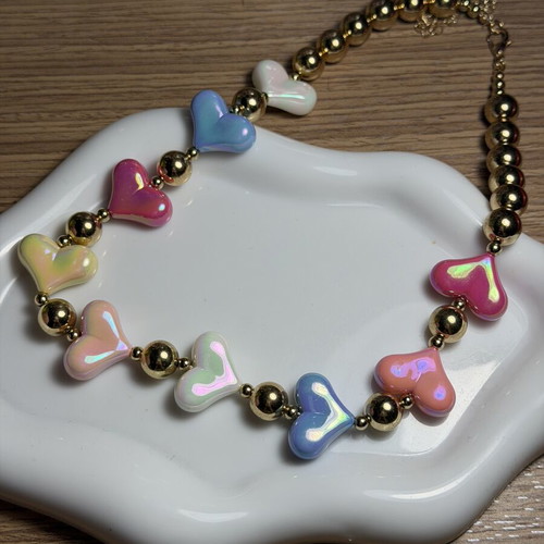 Necklace new, colorful and gold-tone hearts