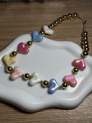 Necklace new, colorful and gold-tone hearts