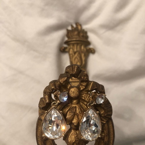 Vintage earrings with oval crystal drop like new, gold and silver