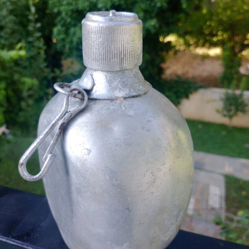 Old Greek Army Canteen used, aluminum with wool felt, 1950
