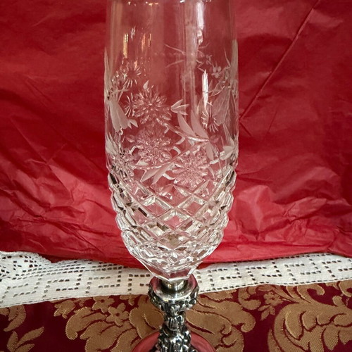 Silver Champagne Glass 22.5 cm English with ornate crystal, like new