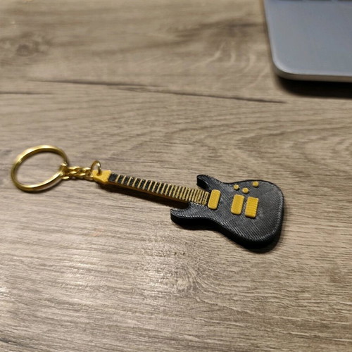 Handmade Electric Guitar Keyring 3D Printed New Black and Yellow
