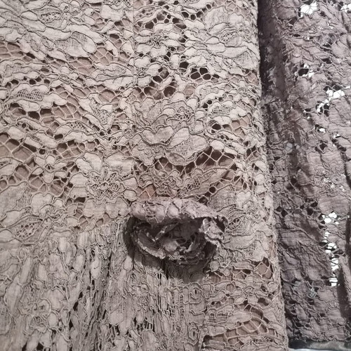 Vintage dress and matching sleeveless jacket handmade, brown lace guipure, size M, used