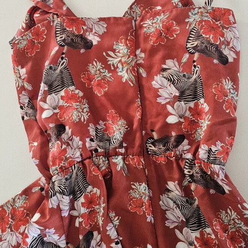 Cocktail midi dress Milkwhite like new, red animal print satin